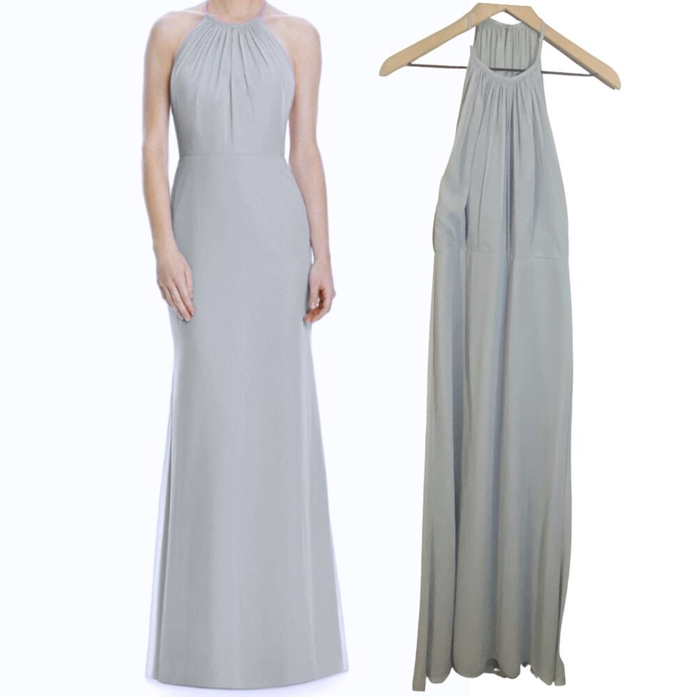 Lela Rose Bridesmaid Dress Platinum Grey Halter Chiffon Gown L239 Sz 6